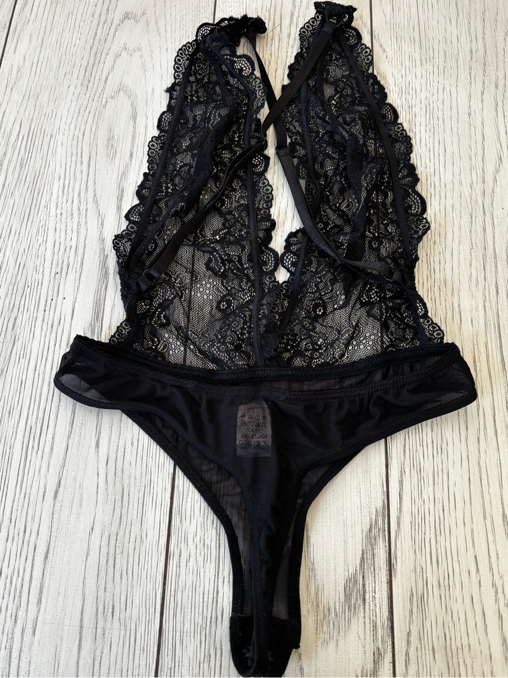 ASOS Black Lace Plunge Halter Bodysuit